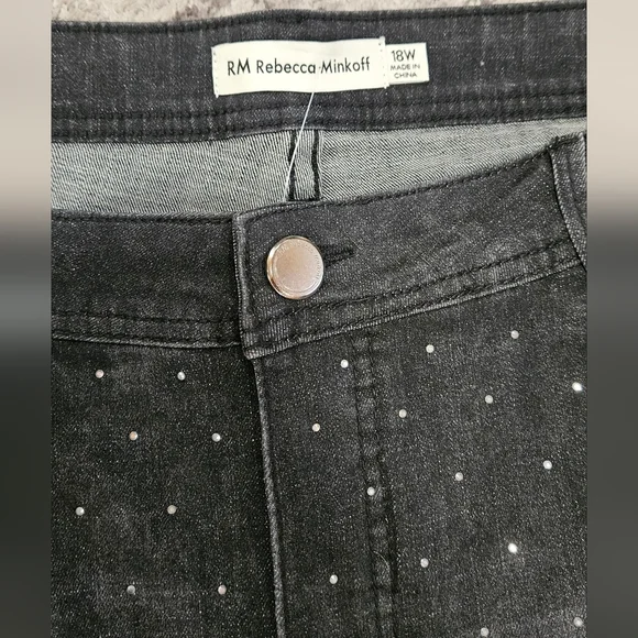 RM Rebecca Minkoff Crystal Studded Black Jeans, Size 18W - Picture 4 of 8